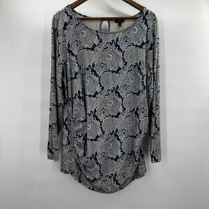 Talbots Top Shirt Womens 1X‎ Blue Peasant Flowy Beach Paisley Tunic Stretch